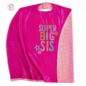 Super Big Sis Cape & Button Set - Pink Superhero Sibling Costume 4-7 Years